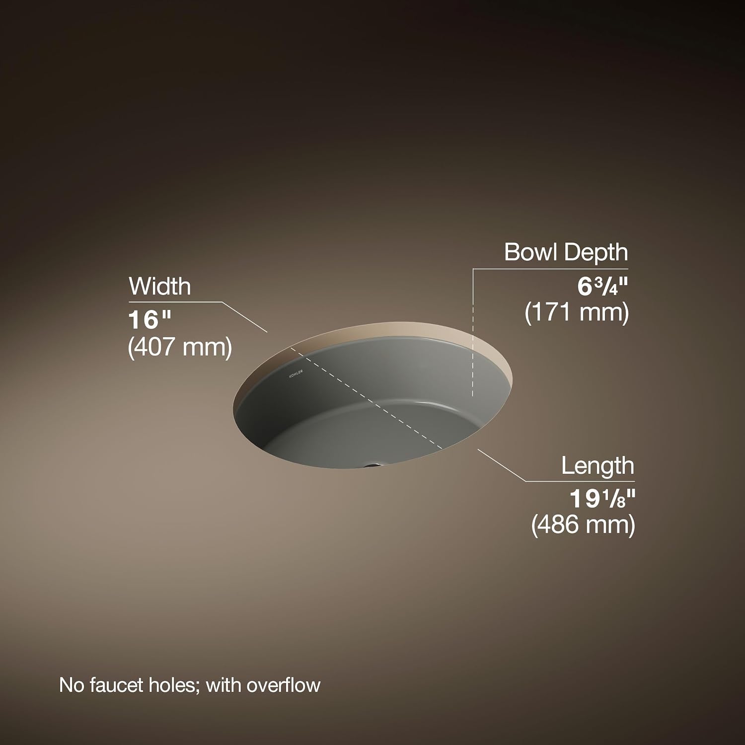 KOHLER K-2881-58 Verticyl Oval Undercounter Bathroom Sink, Thunder Grey