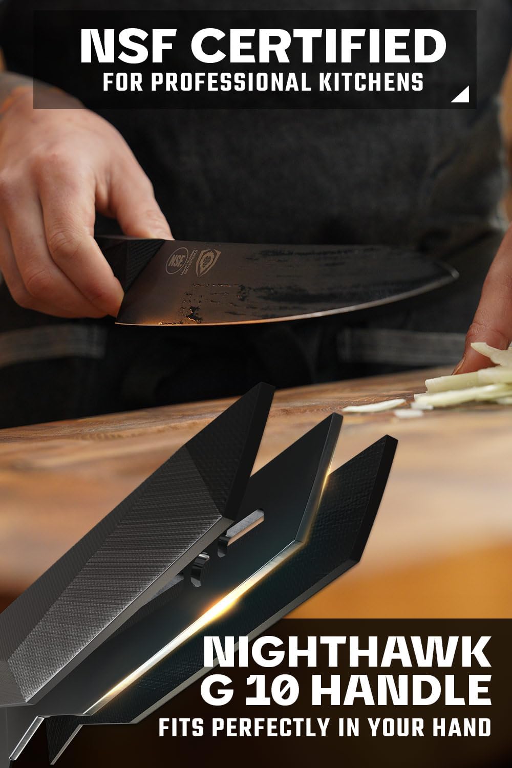 Dalstrong Chef Knife - 8 inch - Shadow Black Series - Black Titanium Nitride Coated - Razor Sharp Kitchen Knife - High Carbon 7CR17MOV-X Vacuum Treated Steel - Sheath - NSF Certified