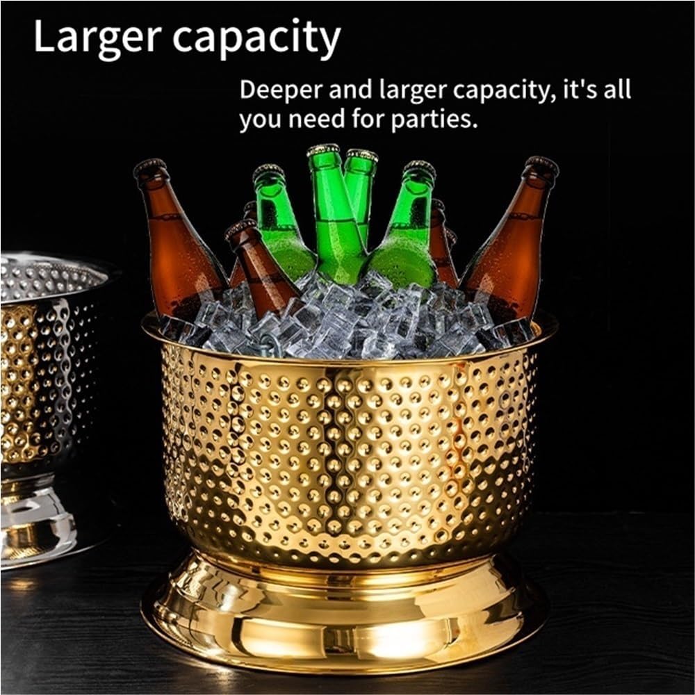Stainless Steel Ice Bucket for Parties, Large Drink Buckets, Champagne Bucket for Bar, Weddings, Outdoor Events(Gold)