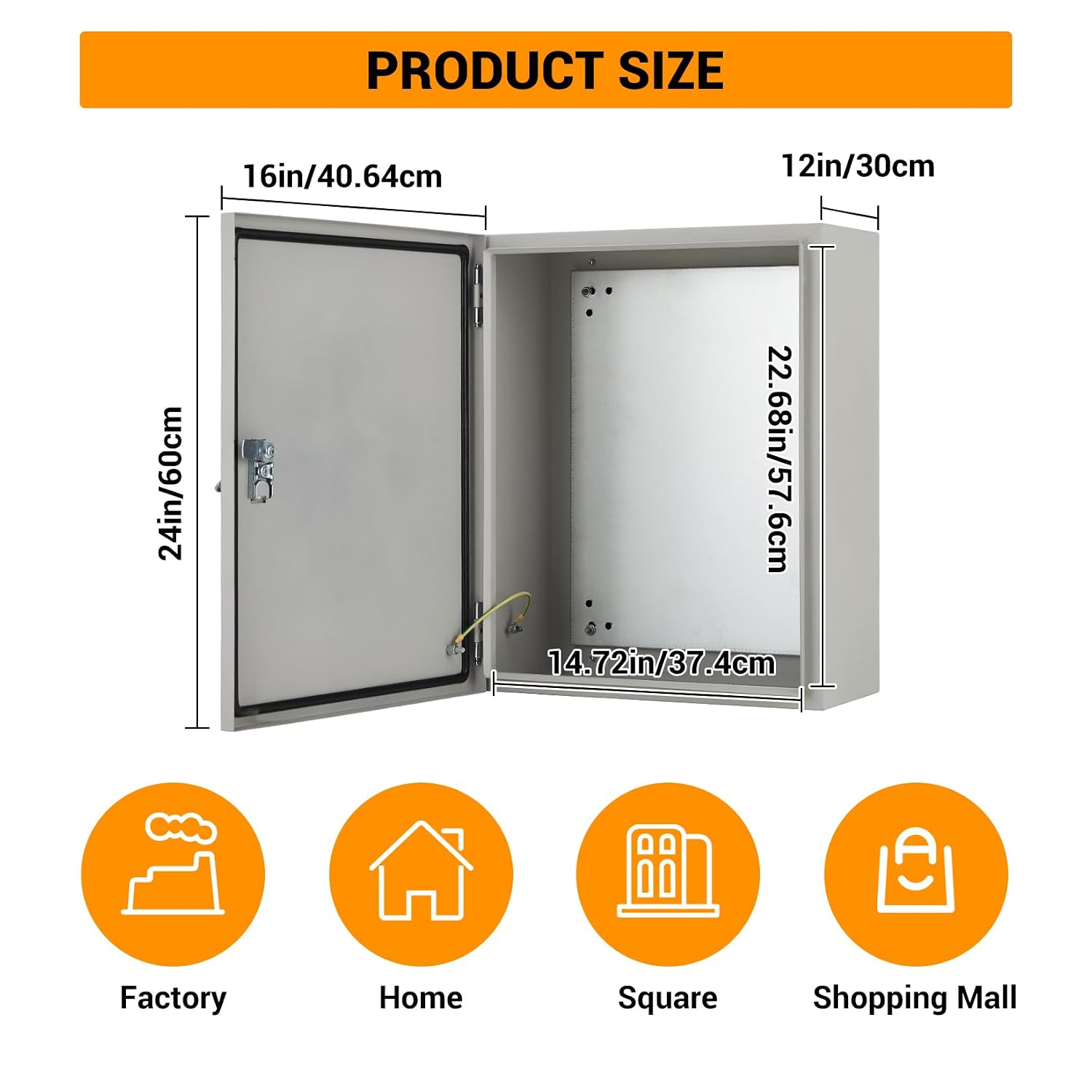 Outdoor Electric Meter Box 24 * 16 * 12inch, IP66 Waterproof Dustproof, NEMA 4X Enclosure Lockable Steel Junction Box with Mounting Plate and 2 Keys, Indoor & Outdoor Use