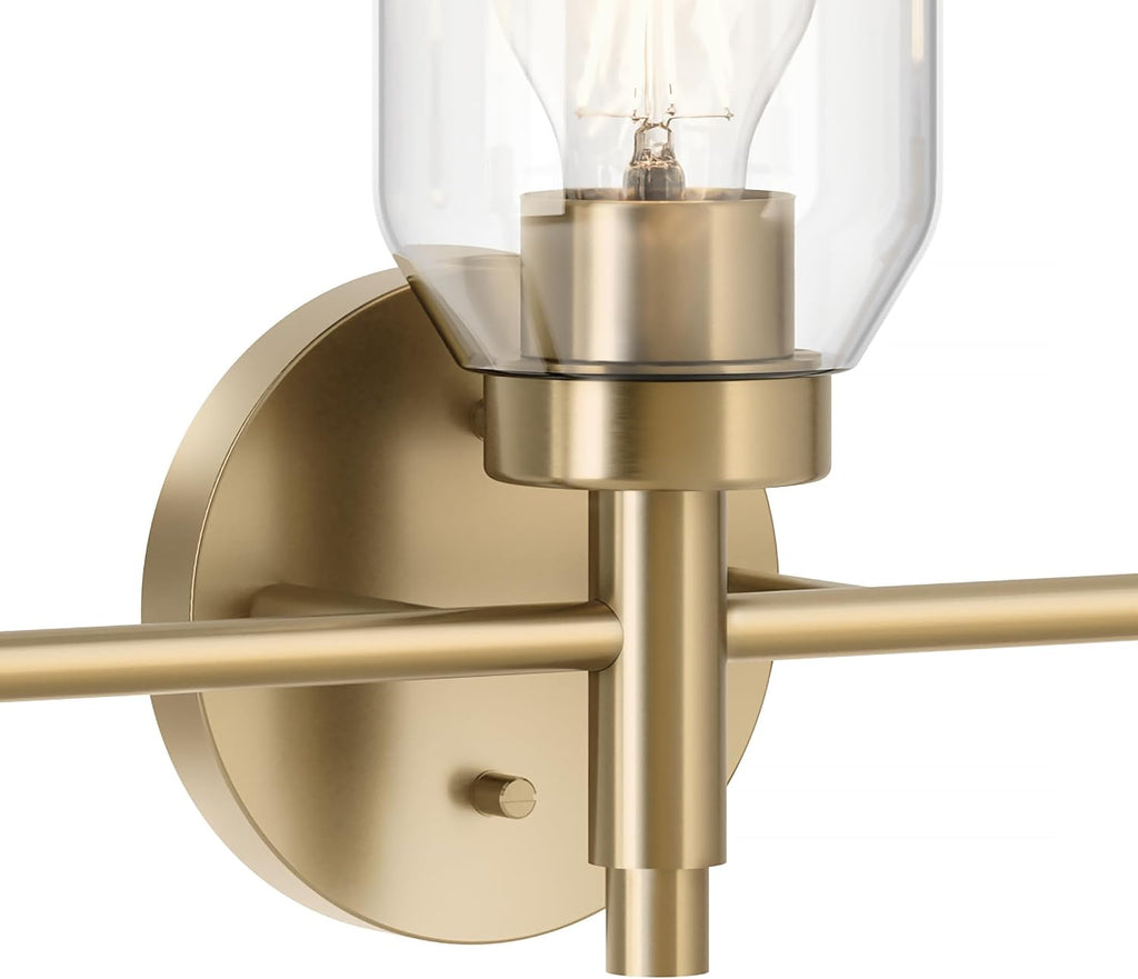 Kichler Madden 3-Light Bathroom Vanity Light Fixture with Clear Glass in Champagne Bronze, Modern Wall Mount Lighting for Single Vanity Mirror (10.5' x 24'), 55185CPZ