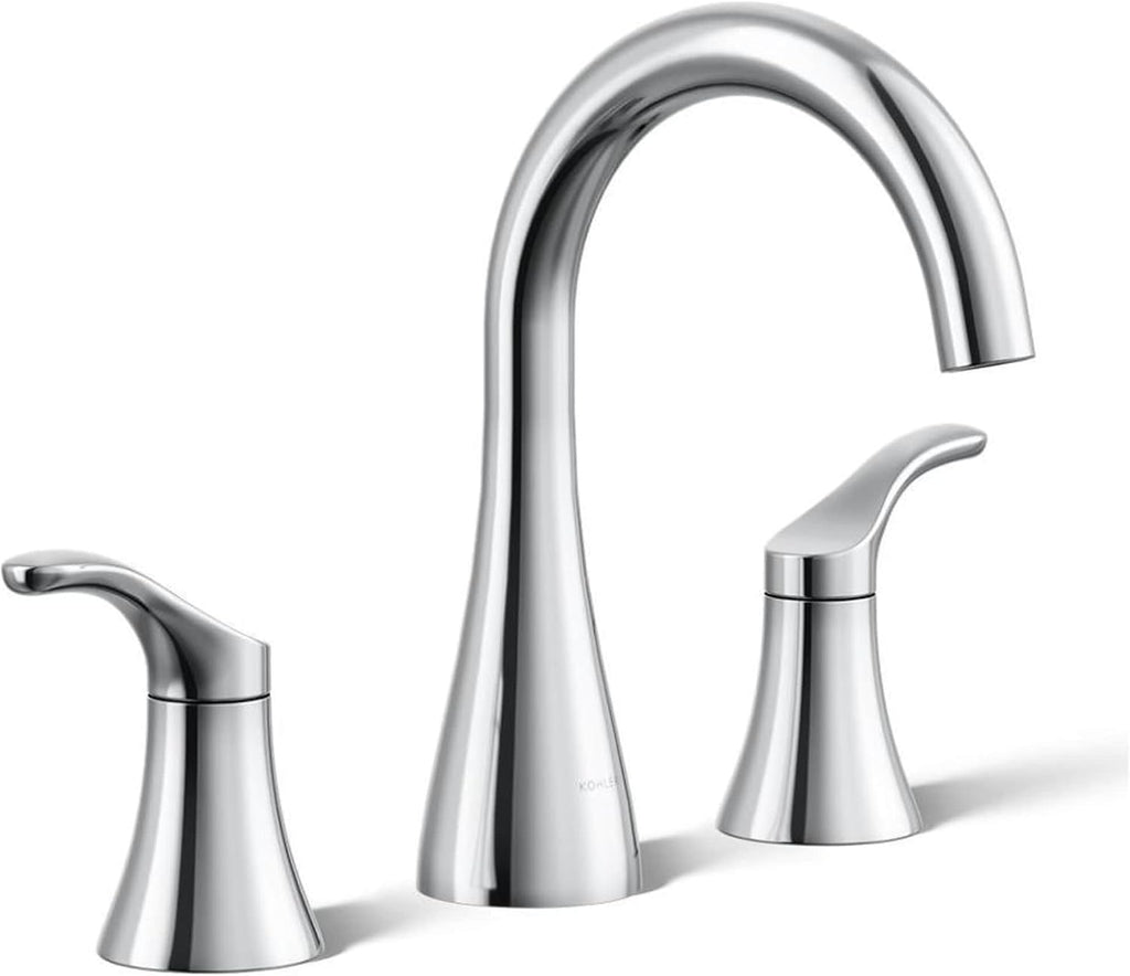 KOHLER K-27390-4N-CP Simplice® Widespread Bathroom Sink Faucet, Two Lever Handles and Clicker Drain, Bathroom Faucets, 0.5 GPM, Polished Chrome