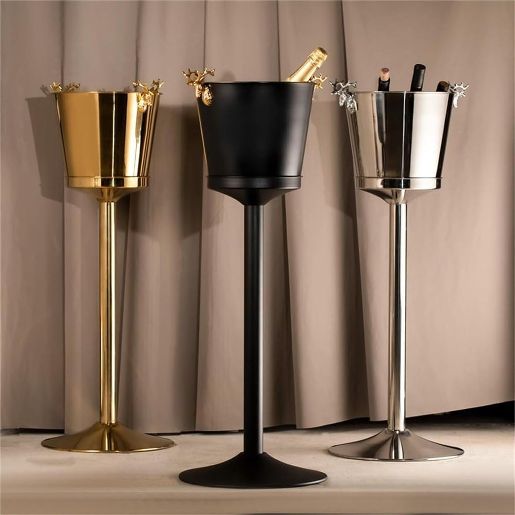Ice Bucket with Stand， Stainless Steel Bucket Wine Chiller On Stand Tall for Party Bar KTV BBQ Home(Gold)
