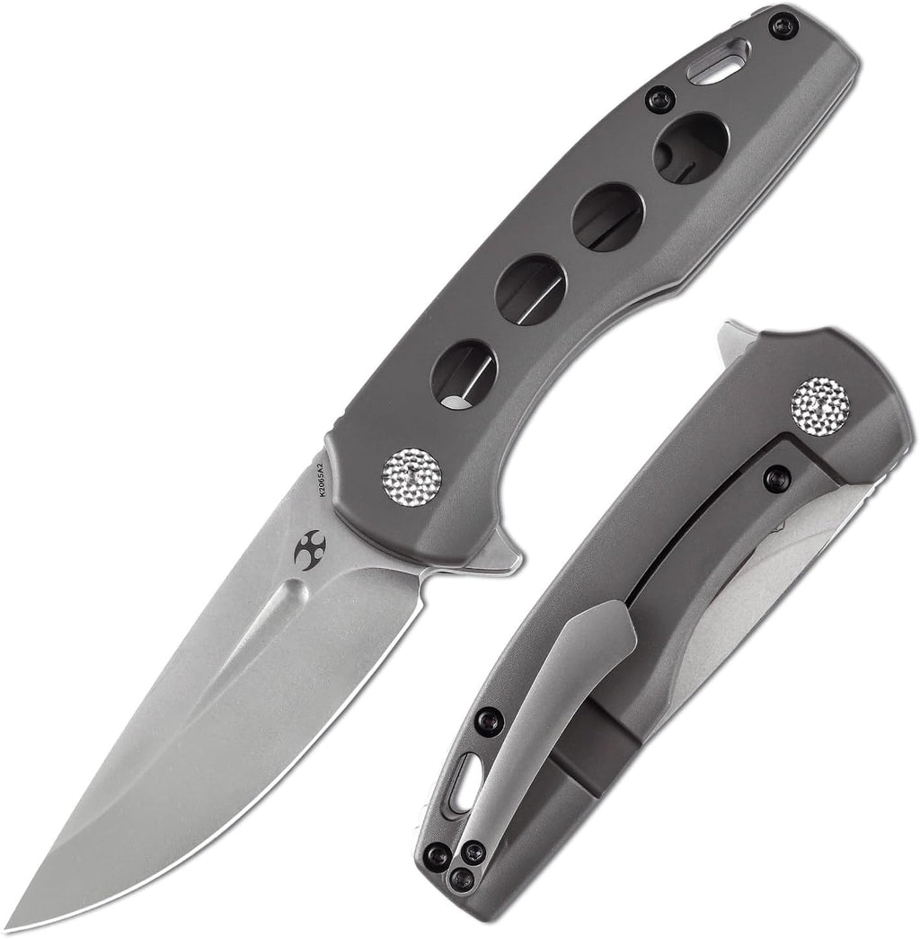 KANSEPT Cassowary Premium Pocket Folding Knives for Men EDC Pocket Knife 2.9'' Stonewashed CPM S35VN Blade Excellent Folding Knife with Grey Anodized Titanium Handle EDC K2065A2