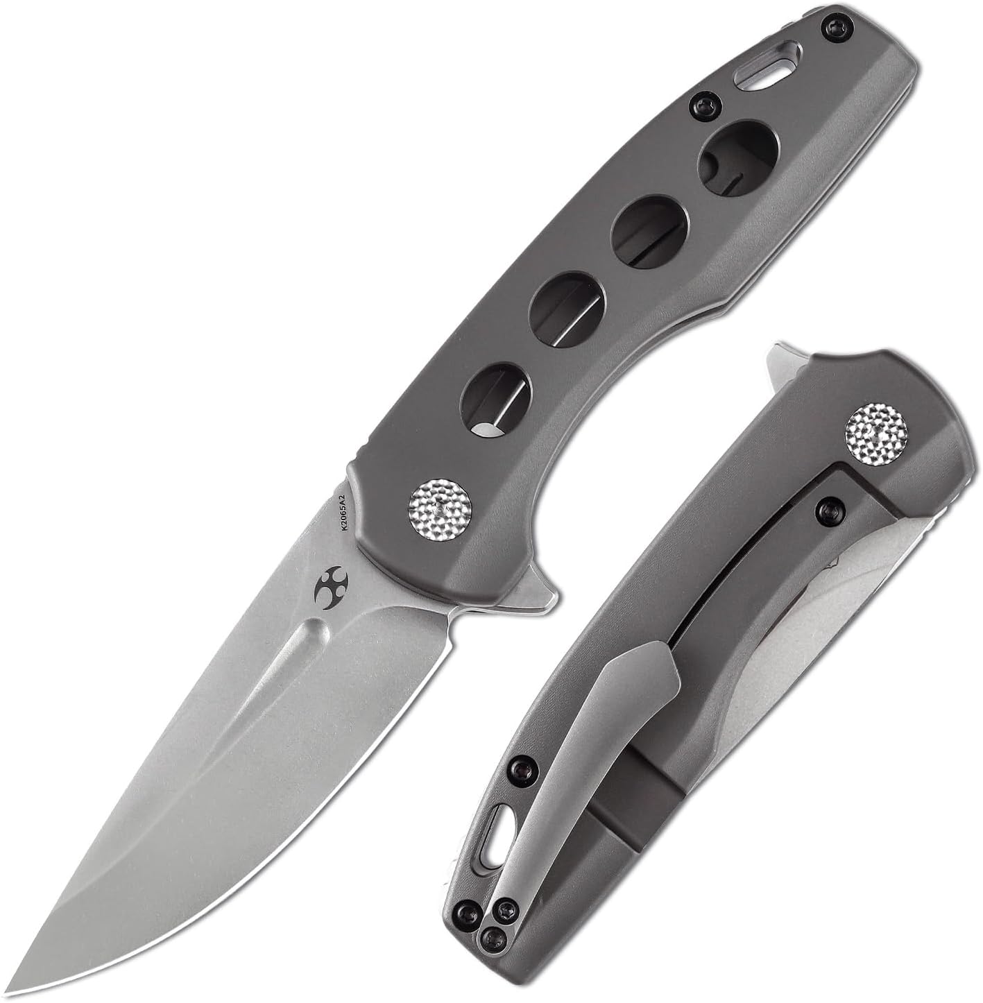KANSEPT Cassowary Premium Pocket Folding Knives for Men EDC Pocket Knife 2.9'' Stonewashed CPM S35VN Blade Excellent Folding Knife with Grey Anodized Titanium Handle EDC K2065A2
