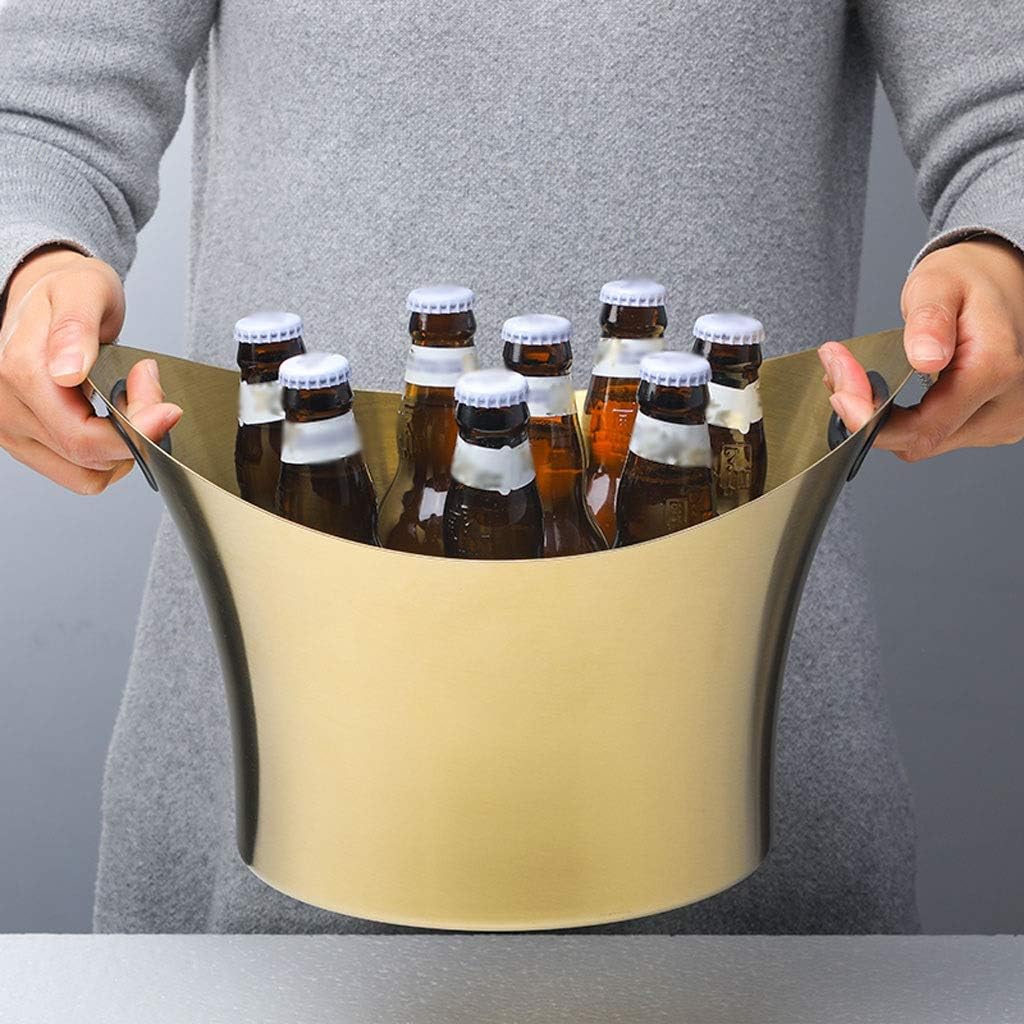 Ice Bucket Stainless Steel Restaurant Household Kitchen Large Ice Bucket Wine Champagne Beer Handle Wine Barrel Bar Banquet Ice Wine Basin Ice Buckets for Parties (Gold)