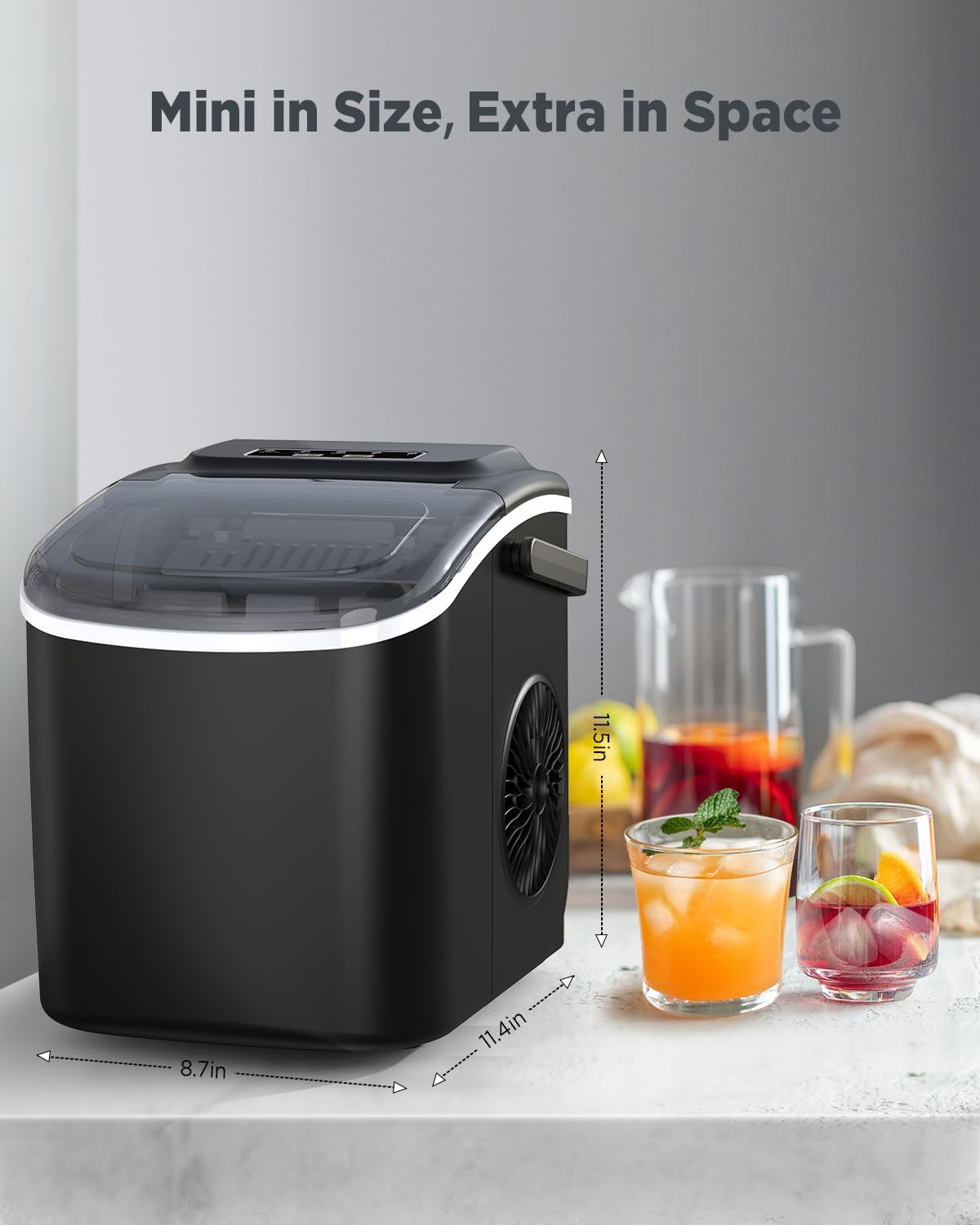 Ice Makers Countertop - Silonn Portable Ice Maker Machine for Countertop, Make 26 lbs Ice in 24 hrs, 2 Sizes of Bullet-Shaped Ice with Ice Scoop and Basket