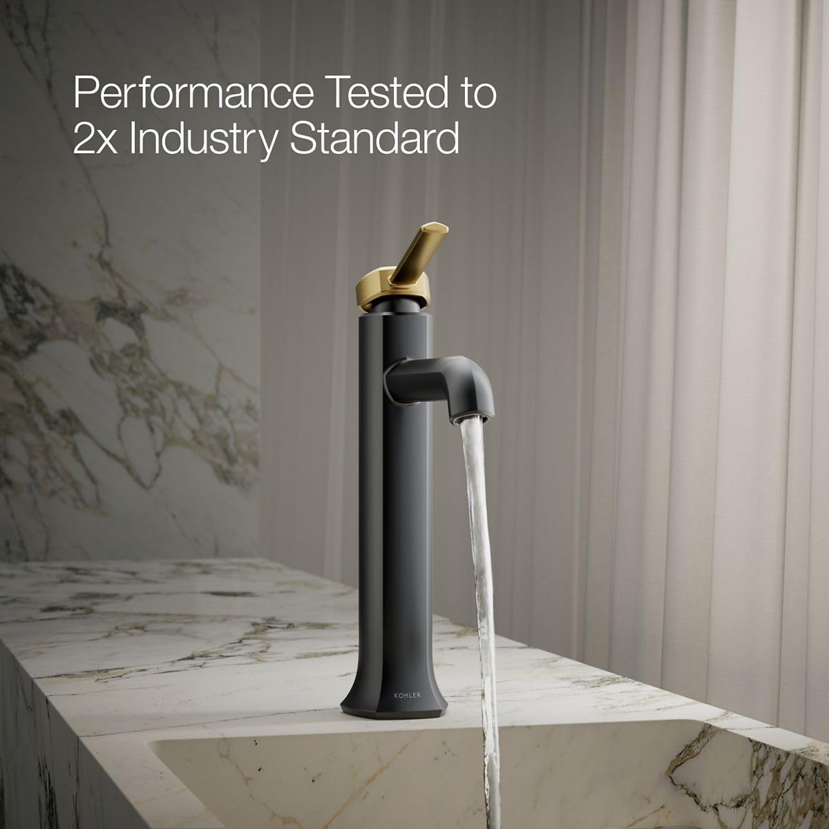 KOHLER 27003-4N-BMB Occasion Tall Single-Handle Bathroom Faucet with Pop-Up Drain Assembly, One Hole Bathroom Sink Faucet, 0.5 gpm, Matte Black with Moderne Brass