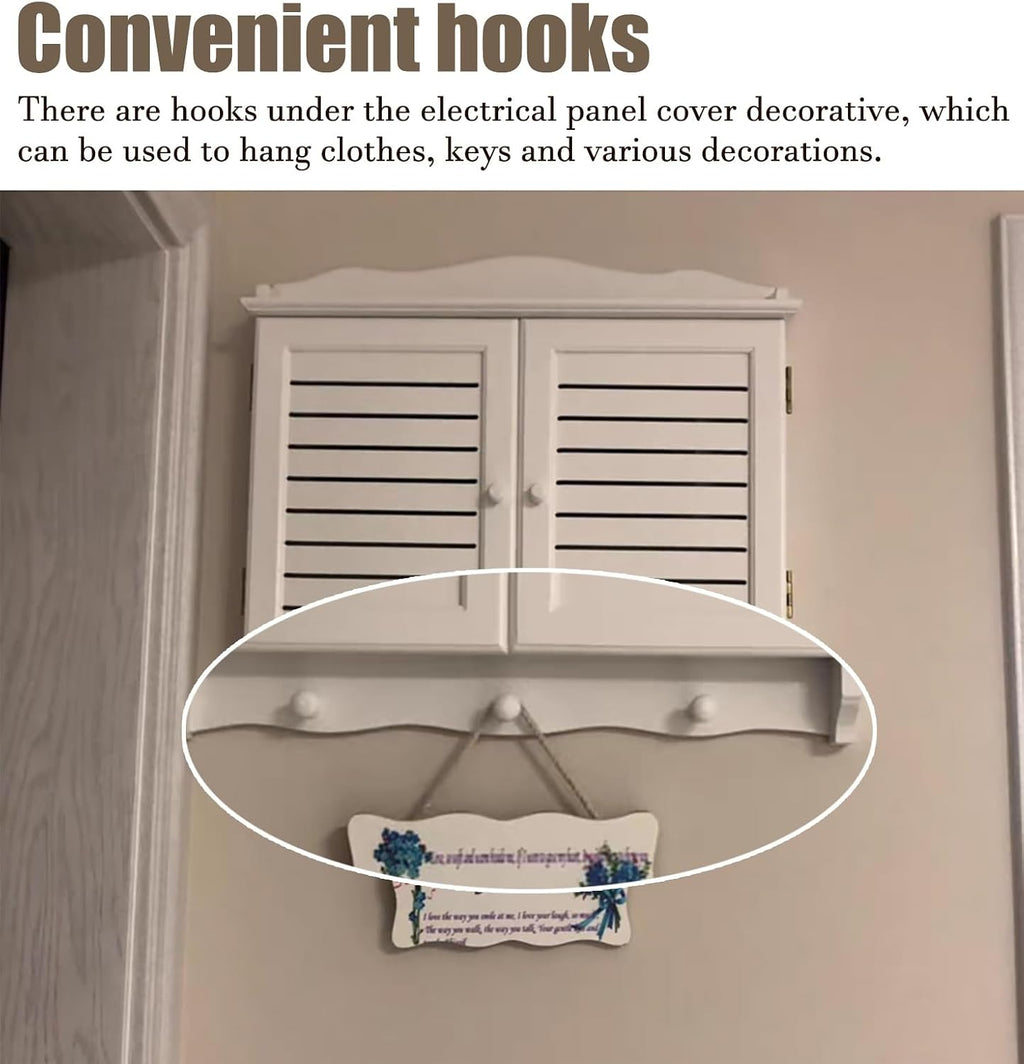 Electrical Panel Cover Wood Louvered Electrical Cabinet Cover, Decorative Ventilated Breaker Box Hider, Fuse Box Enclosure Protective Lid with Hanging Hooks(Dark Brown,43x52CM-16.9x20.5)
