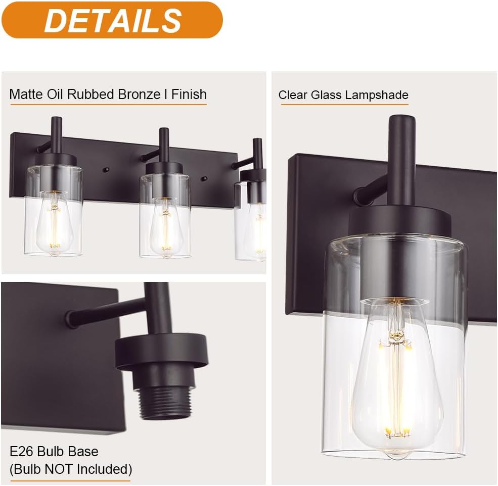 4 Lights Bathroom Vanity Light Fixture Oil Rubbed Bronze Sconces Wall Lighting Industrial Indoor Wall Mounted Lamp, Farmhouse Style for Kitchen Dining Room (Patent No.: US D958,438 S)
