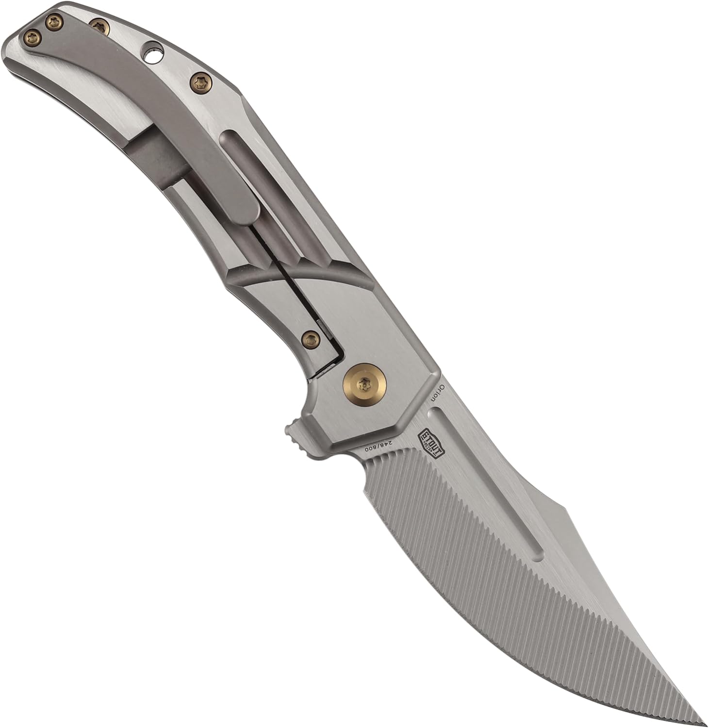 KANSEPT Orion Pocket Knife, 3.07' Machine Satin S35VN Blade with Blood Groove and Bronze Anodized Titanium Handle Both Crafted with CNC Milling, Flipper EDC Folding Knife for Camping, Hunting K1089B3