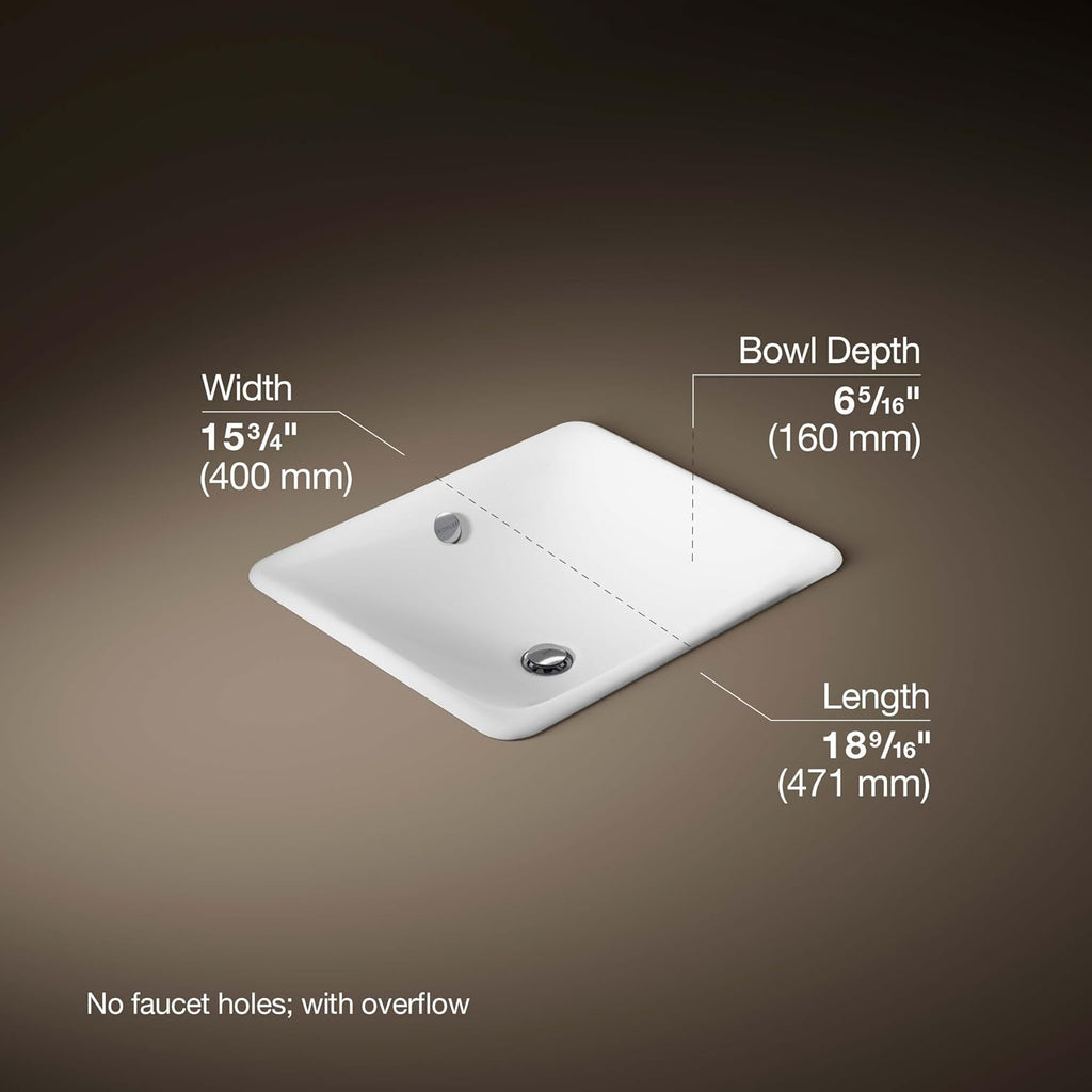 Kohler K-5400-0 Iron Plains Dual-Mount Bathroom Sink, White, 20.56