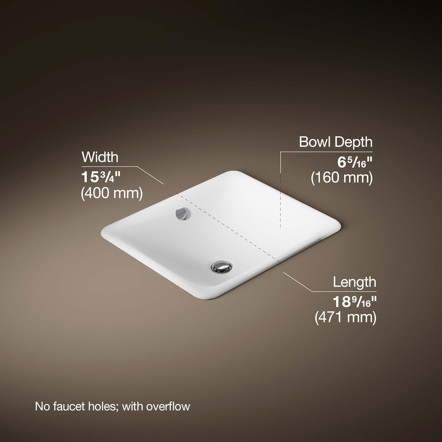 Kohler K-5400-0 Iron Plains Dual-Mount Bathroom Sink, White, 20.56