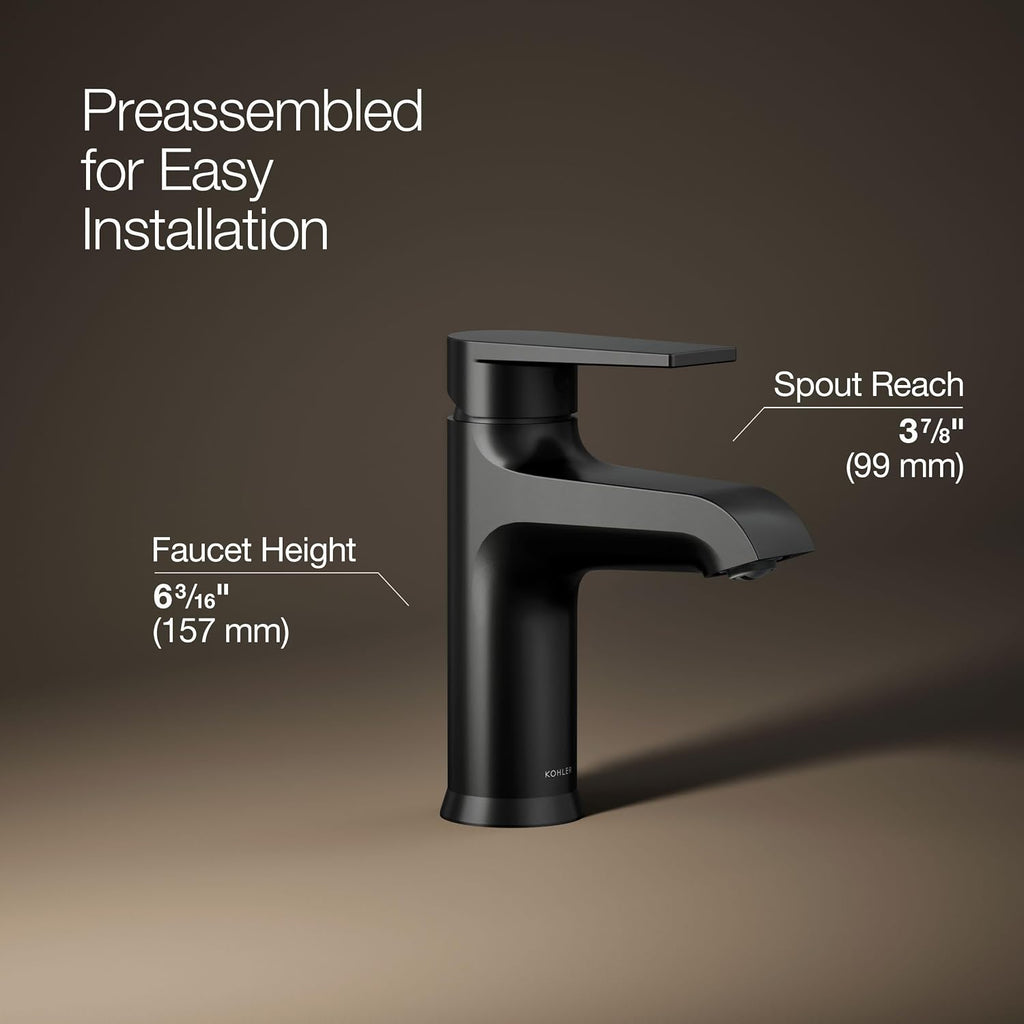 KOHLER K-37894-4-BL Hint® Centerset Bathroom Sink Faucet, Bathroom Faucets for Sink 3-Hole, 1.2 GPM, Matte Black