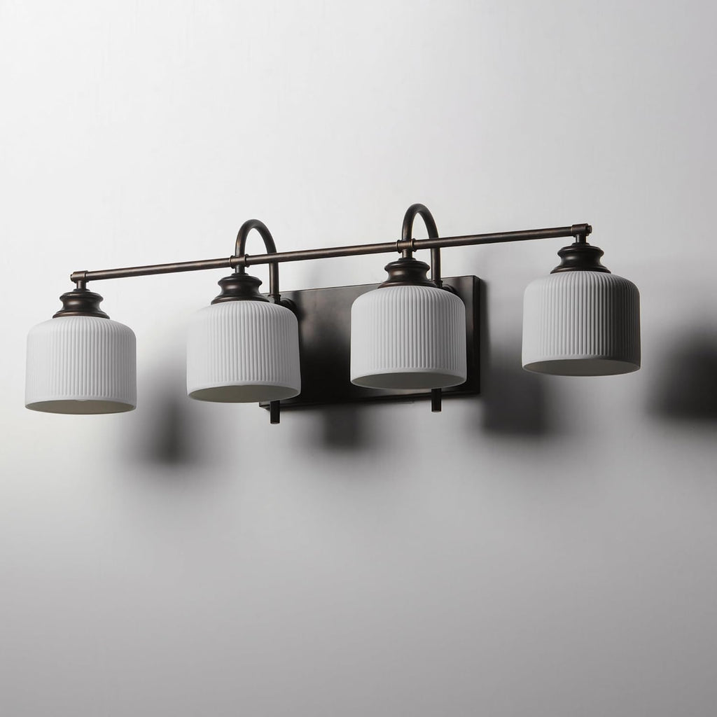 Maxim Lighting Bisque 4-Light Bath Vanity Light | Natural Aged Brass Steel Finish | White Glass Shade | Modern Indoor Light Fixture | Ideal for Bathrooms & Powder Rooms | 21494WTNAB