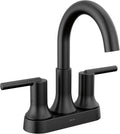 Delta Faucet Trinsic Matte Black Bathroom Faucet, Bathroom Sink Faucet, Centerset, Diamond Seal Technology, Metal Drain Assembly, Matte Black 2559-BLMPU-DST