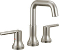 Delta Trinsic U-Spout Widespread Bathroom Faucet, Brushed Nickel 3-Hole Bathroom Sink Faucet, Metal Push-Pop Drain Assembly, Stainless 3554-SSMPU-DST