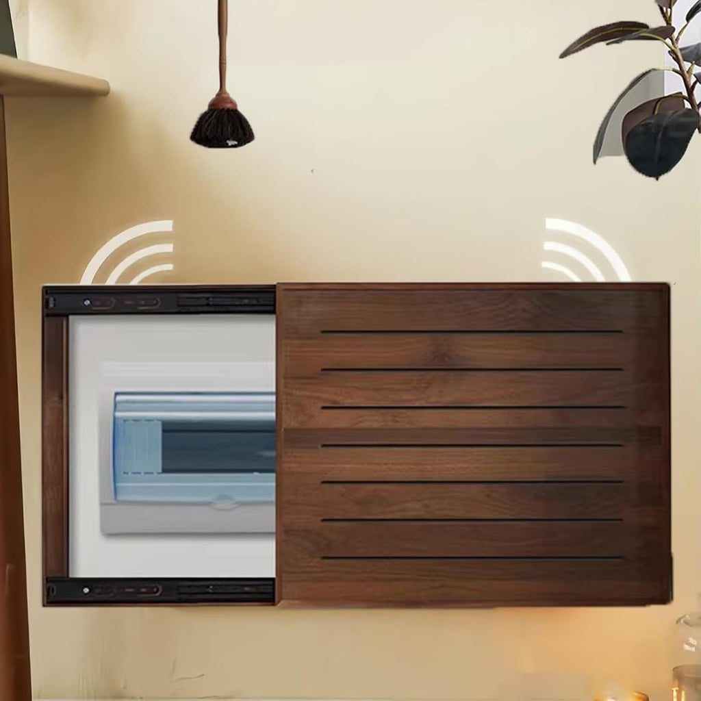 Wooden Circuit Breaker Box Cover Grain, Interior Electricity Meter Box Cover Horizontal Hollow, Art Tan Fuse Box Cover for Water Meter/Junction Box(Walnut,45x35cm(17 3/4x13 3/4'))