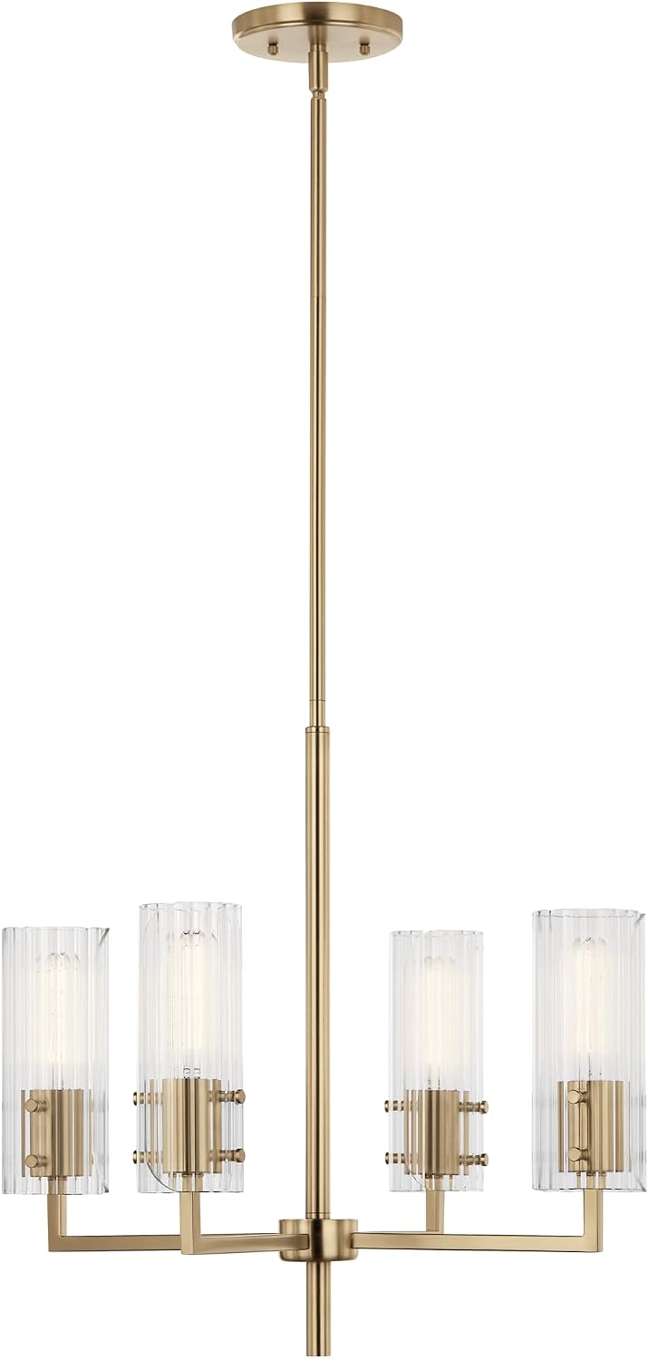 Kichler Velestino 4-Light Chandelier with Ribbed Glass Shades in Champagne Bronze, Modern Dining Room Light Fixture for Foyer, Living Room, Bedroom (20.5' x 19.25'), 52678CPZ