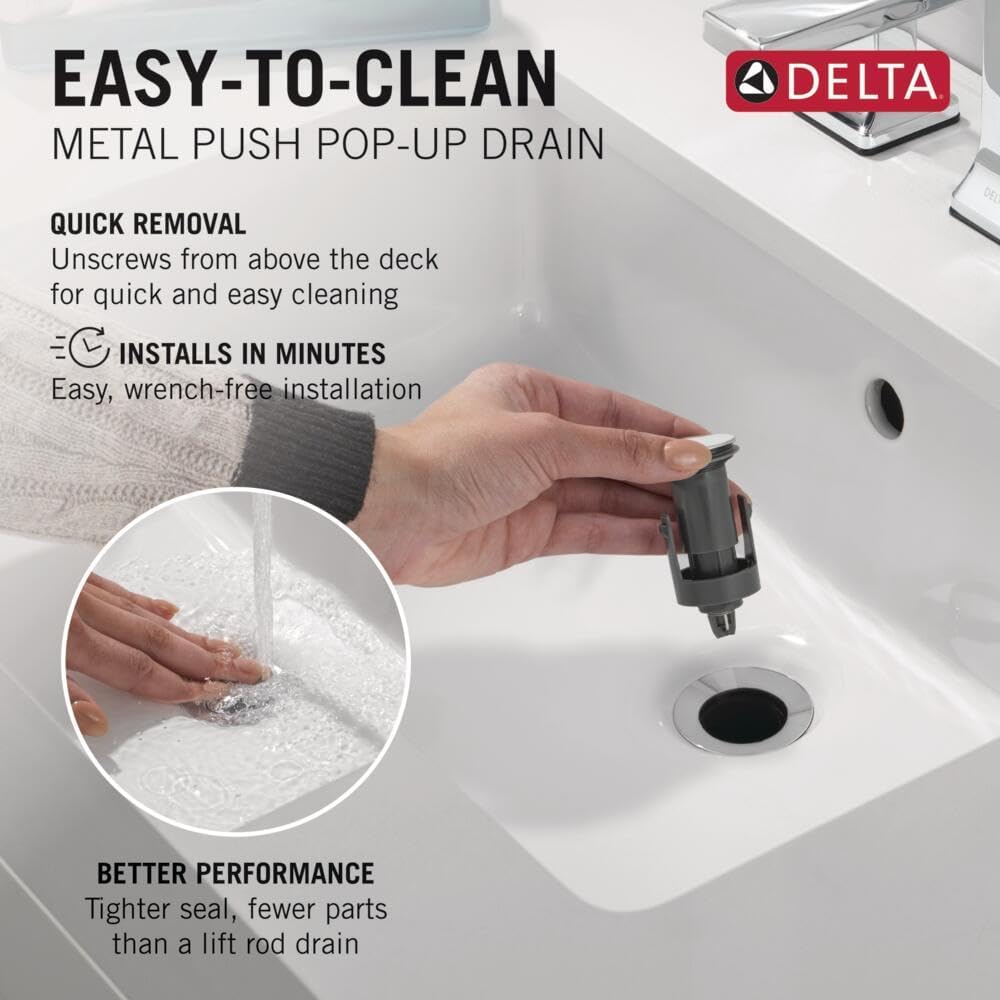 Delta Trinsic U-Spout 1-Hole Bathroom Faucet with Wheel Handle, Polished Nickel Single Hole Bathroom Sink Faucet, Metal Push-Pop Drain Assembly, Polished Nickel 5547HAR-PN-DST