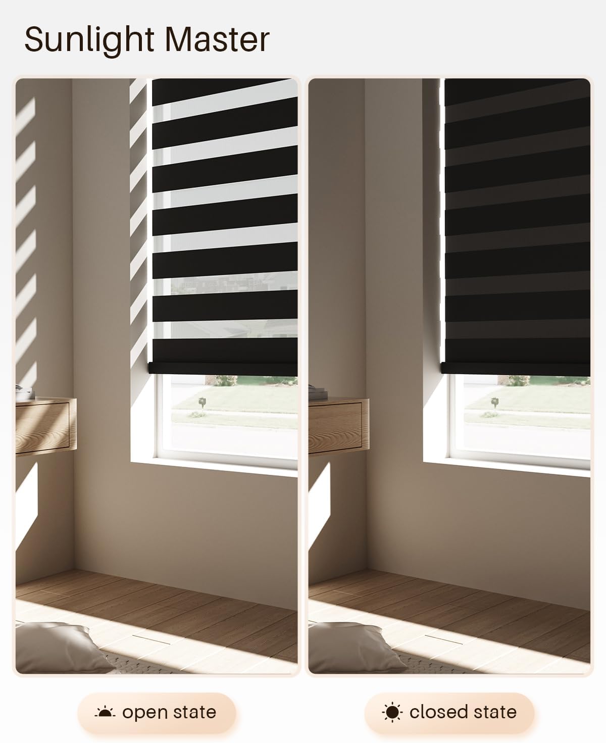 Smart Zebra Blinds for Windows, Alexa Motorized Blinds with Remote Control, Automatic Electric Power Zebra Shades for Indoor Windows (20' W x 72' H, Black)