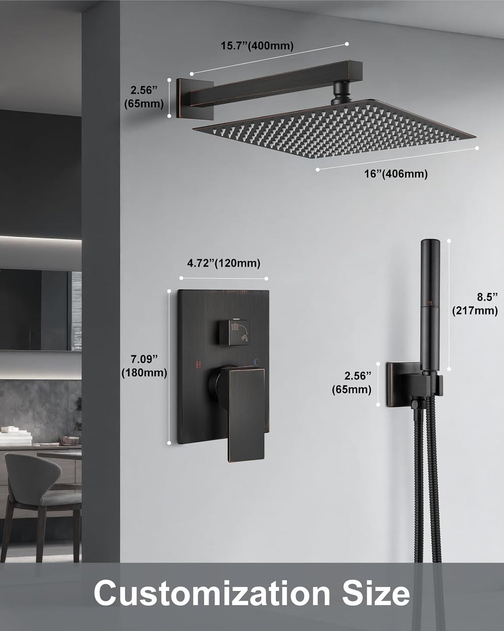 Aolemi Shower Faucet Set, High Pressure Shower System with 2-in-1 Handheld Sprayer, Wall Mount Fixture Combo with Rough-in Valve, 16 Inch Shower Head, Oil Rubbed Bronze