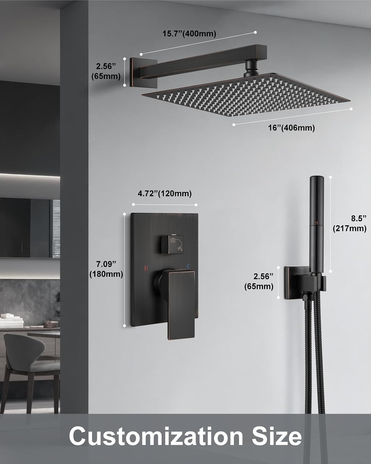 Aolemi Shower Faucet Set, High Pressure Shower System with 2-in-1 Handheld Sprayer, Wall Mount Fixture Combo with Rough-in Valve, 16 Inch Shower Head, Oil Rubbed Bronze
