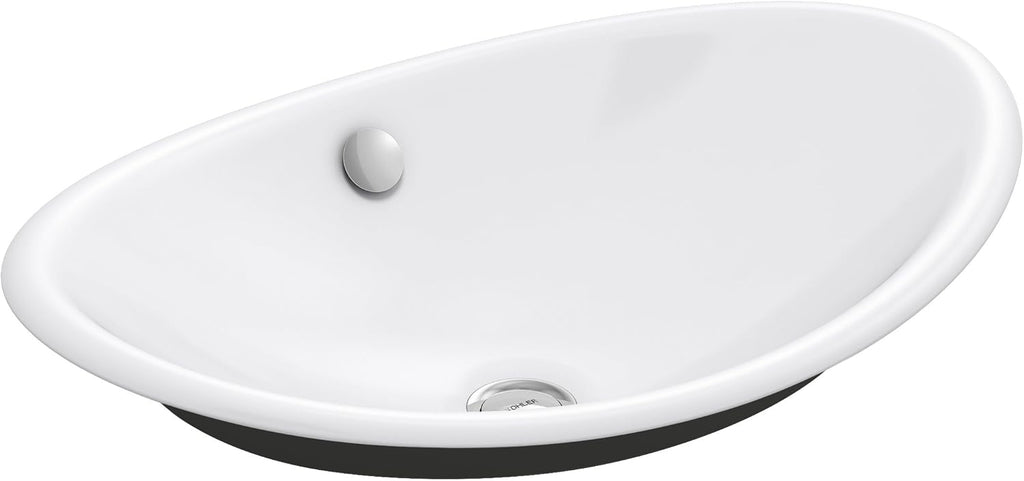 KOHLER K-5403-P5-0 Iron Plains Wading Pool Oval Bathroom Sink with Iron Black Painted Underside, White