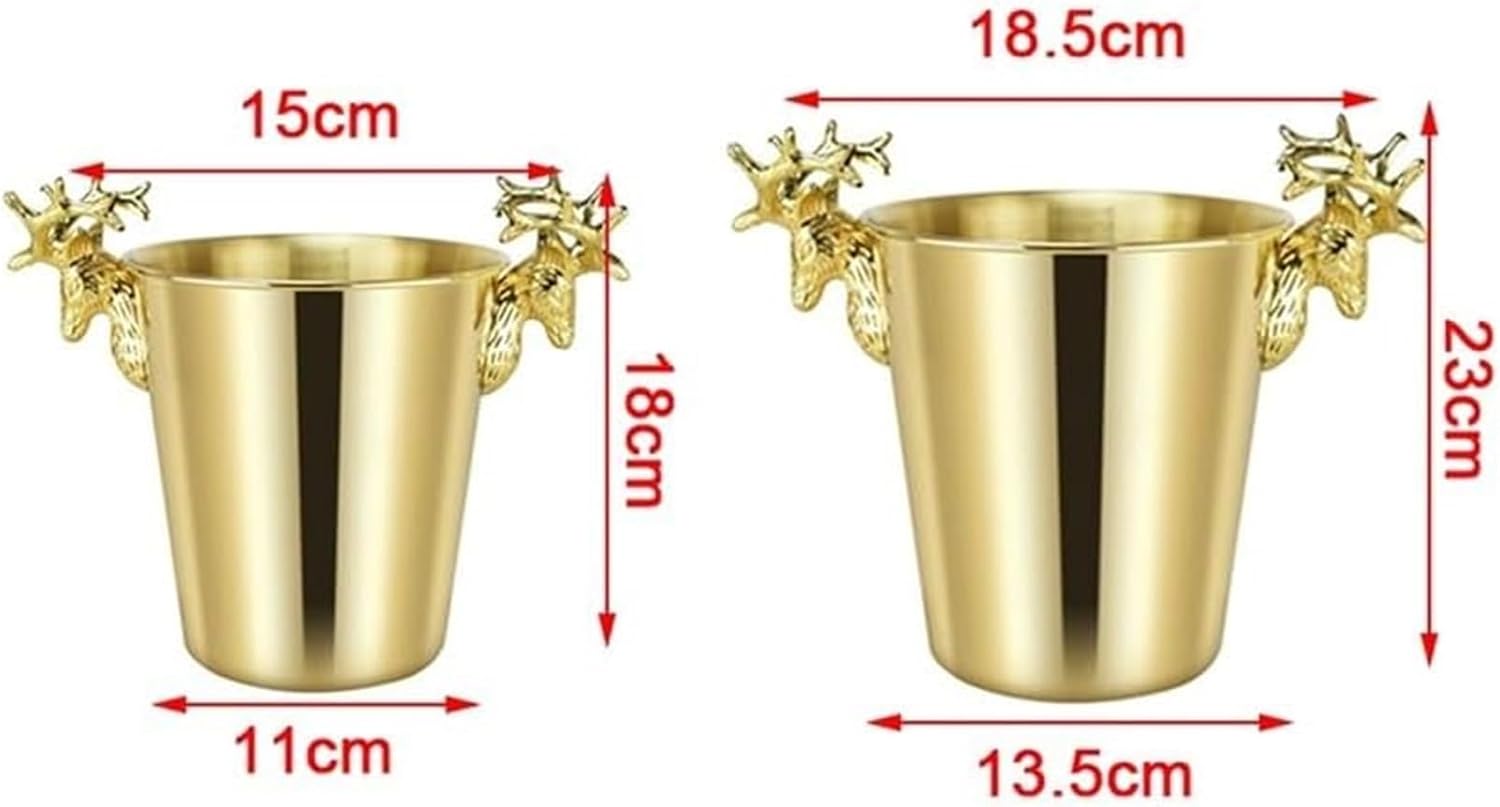 Ice Buckets for Parties, Insulated Ice Bucket with Handles Champagne and Wine Cooler Party and Bar Accessory(Gold,Small)