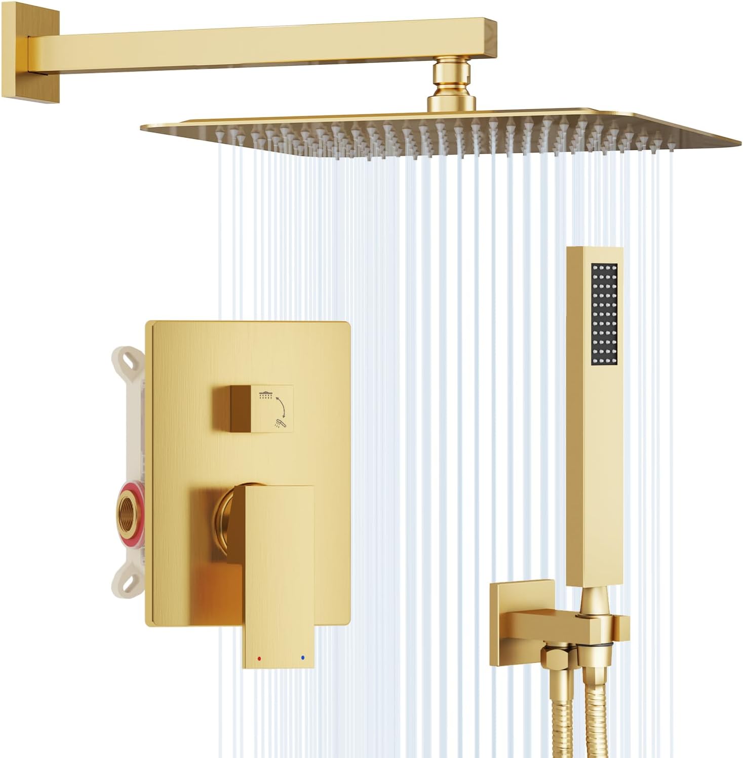 Gabrylly Shower System, Gold Shower Faucet Set, High Pressure 10 Inch Rain Shower Head with Handheld Spray Combo, All Metal Shower Head Set with Shower Valve Kit, Brushed Gold