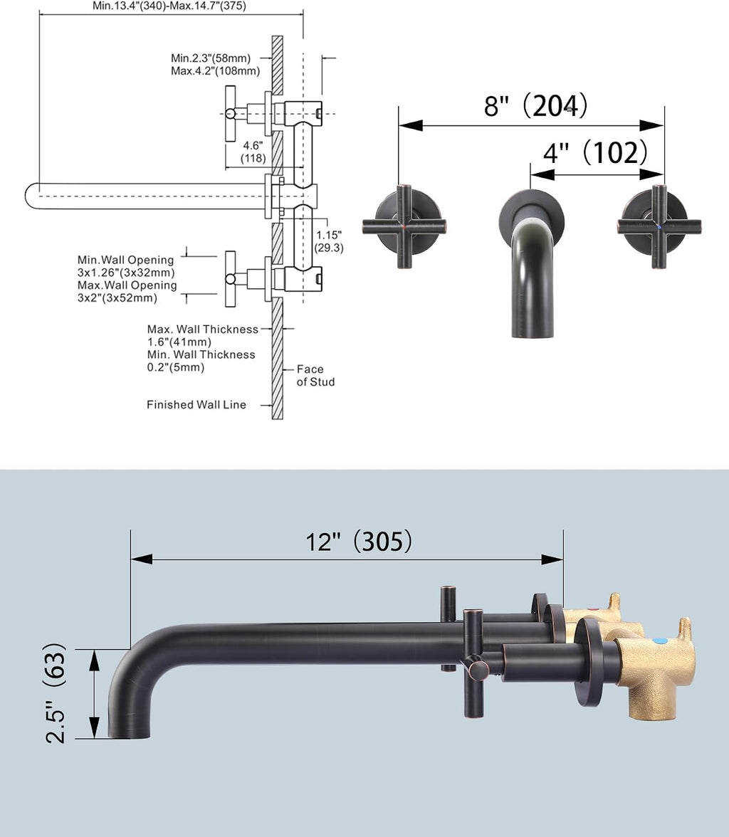 ARCORA Wall Mount Tub Filler: Oil Rubbed Bronze Bathtub Faucet Long Spout Reach 2 Cross Handles Tub Faucet with Brass Rough in Valve Included