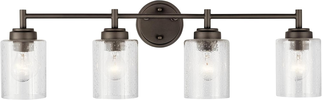 Kichler Winslow 30' Vanity Light in Olde Bronze®, 4-Light Transitional Bathroom Light with Clear Seeded Glass. (30' W x 9.25' H), 45887OZ