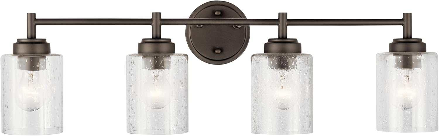 Kichler Winslow 30' Vanity Light in Olde Bronze®, 4-Light Transitional Bathroom Light with Clear Seeded Glass. (30' W x 9.25' H), 45887OZ