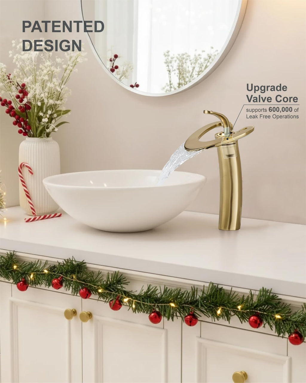 Tall Brushed Gold Waterfall Unique Bathroom Faucets, Single Lever 1 Hole Vessel Sink Faucets for Bathroom Vanity, Hot Cold Mixer Tap with Supply Hoses and Pop up Drain, llaves para lavamanos de baño