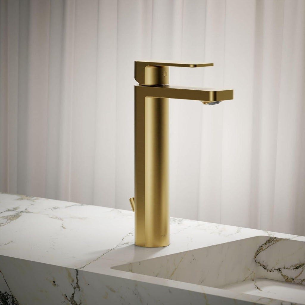 Kohler K-23475-4K-2MB Parallel Tall Single Handle Bathroom Sink Faucet, 1.0 GPM, Vibrant Moderne Brushed Brass