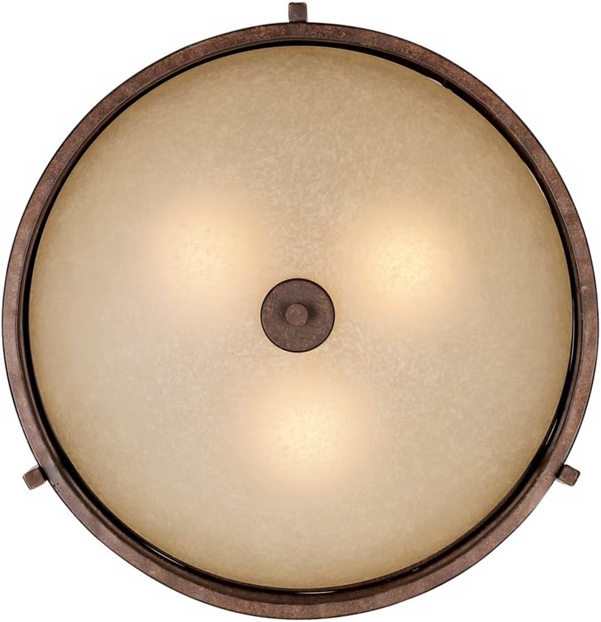 Franklin Iron Works Oak Valley Collection Rustic Farmhouse Ceiling Light Semi Flush Mount Fixture Bronze 18' Wide Cream Scavo Glass Bowl for Cottage Core Bedroom Kitchen Living Room Hallway Bathroom