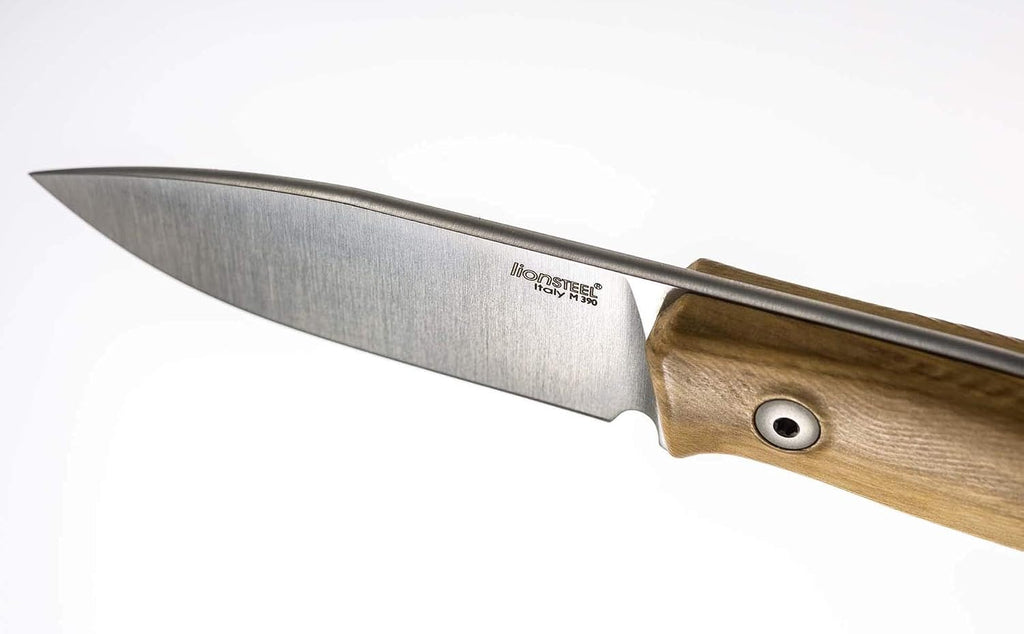 LionSTEEL M1 Bushcraft Fixed Blade Knife, M390 Sintered Steel Blade, Leather Sheath