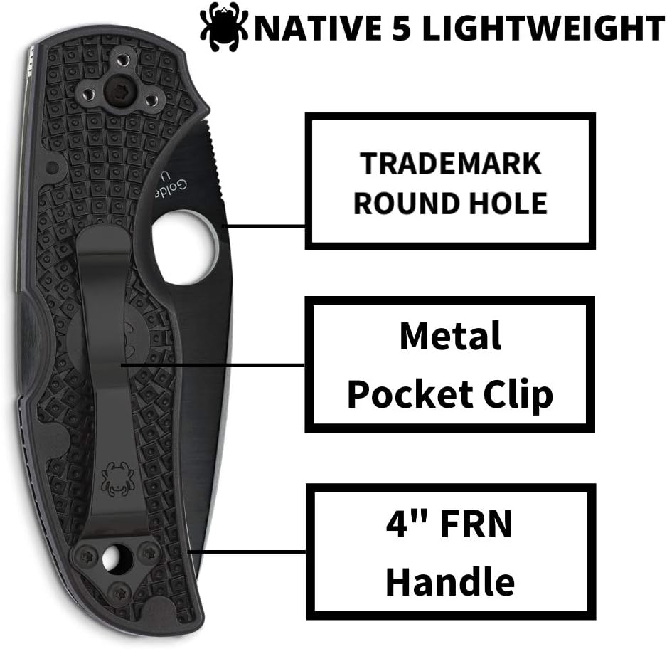 Spyderco Native 5 Signature Knife with 2.95' CPM S30V Black Steel Blade and Black FRN Handle - PlainEdge - C41PBBK5