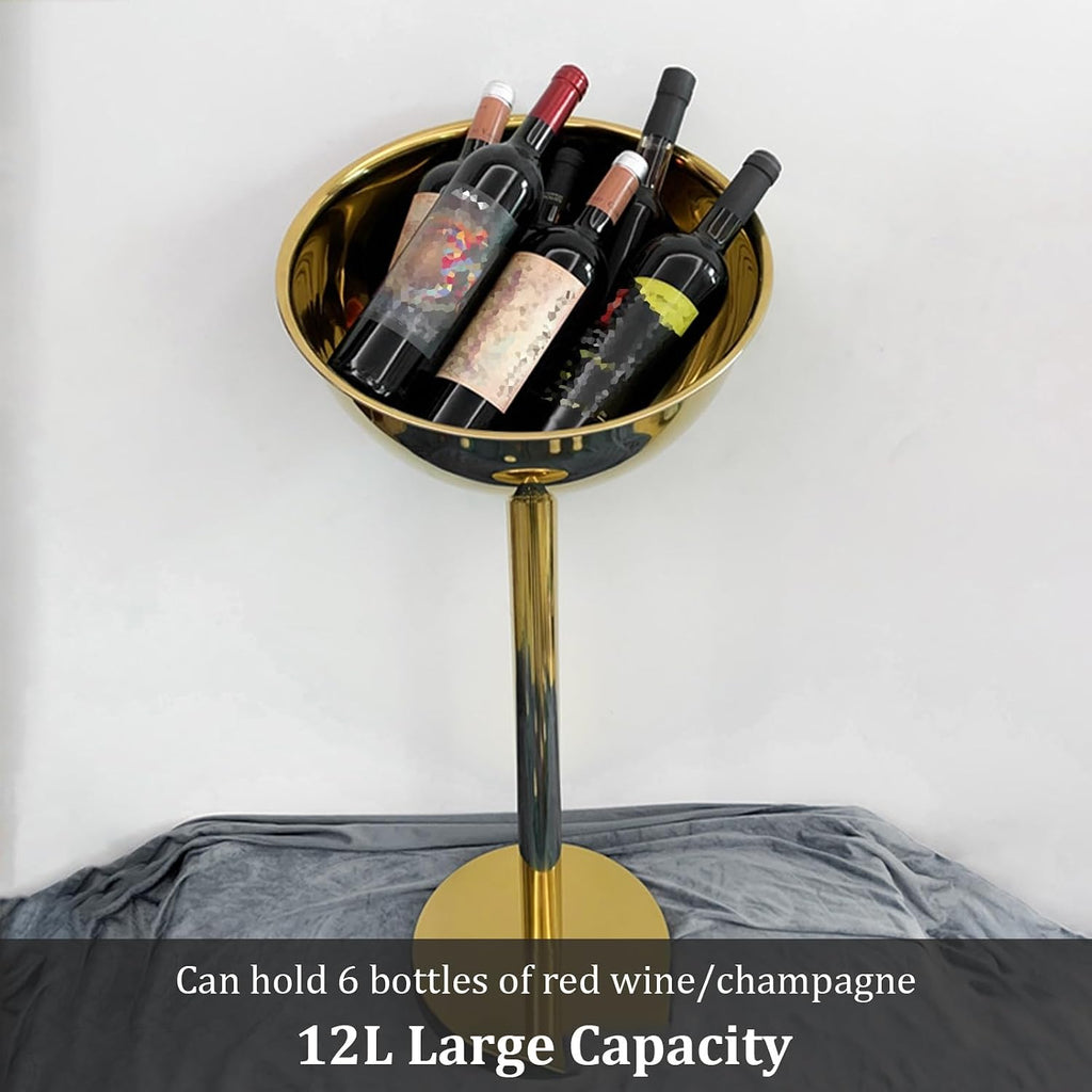 Ice Bucket Gold with Stand, 12L Metal Buckets for Party Bar Camping BBQ Home Wedding Gift, Capacity for 6 Bottles Champagne