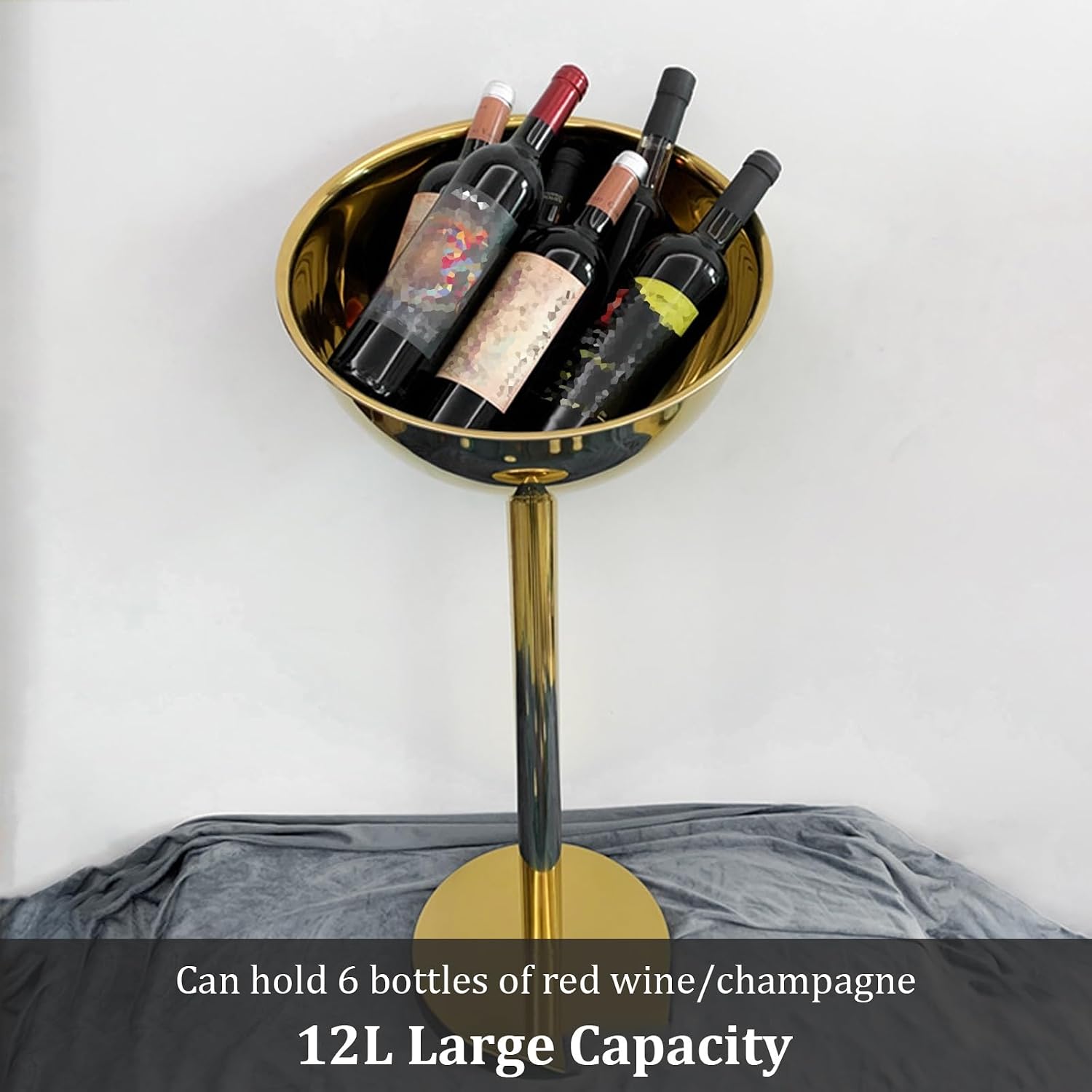 Ice Bucket Gold with Stand, 12L Metal Buckets for Party Bar Camping BBQ Home Wedding Gift, Capacity for 6 Bottles Champagne