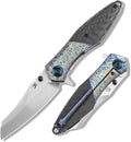KANSEPT Mistaken Folding Knives for Men EDC Camping Hiking Folding Knife for Men Women 3.58''CPM 20CV Blade with Lightning Strike Finish Titanium Twill Carbon Fiber Timascus Clip Handle EDC K1053A4