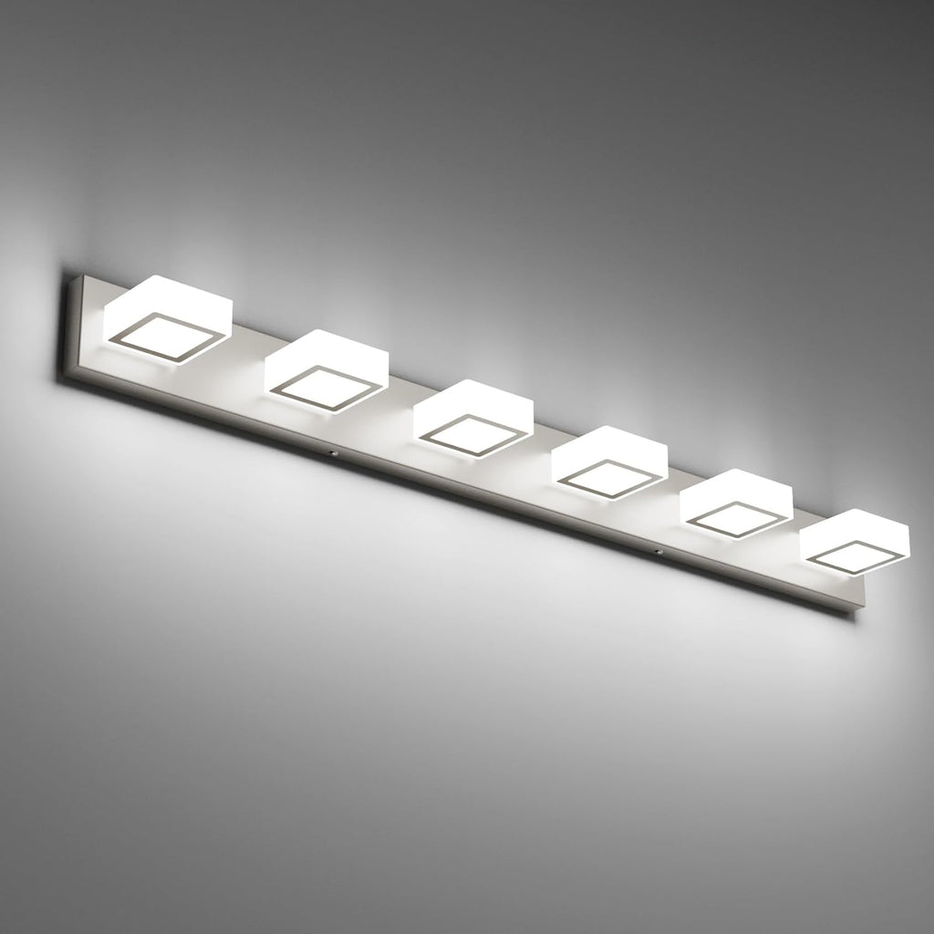 Ralbay Brushed Nickel Bathroom Vanity Lights 48inch Metal Acrylic LED Modern Bathroom Wall Lighting Fixtures Over Mirror Brushed Nickel (White Light 6000K, Non-dimmable)