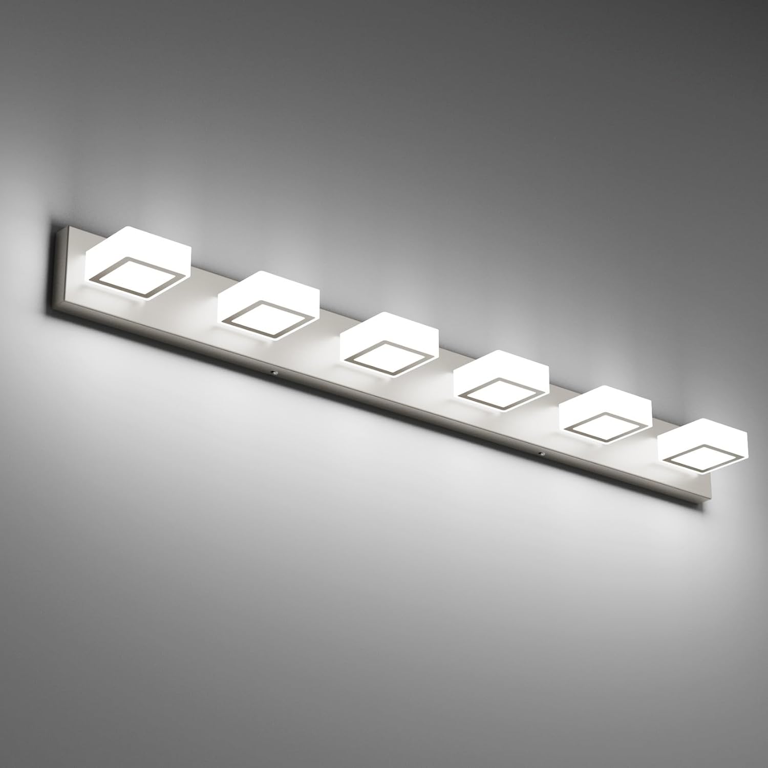 Ralbay Brushed Nickel Bathroom Vanity Lights 48inch Metal Acrylic LED Modern Bathroom Wall Lighting Fixtures Over Mirror Brushed Nickel (White Light 6000K, Non-dimmable)
