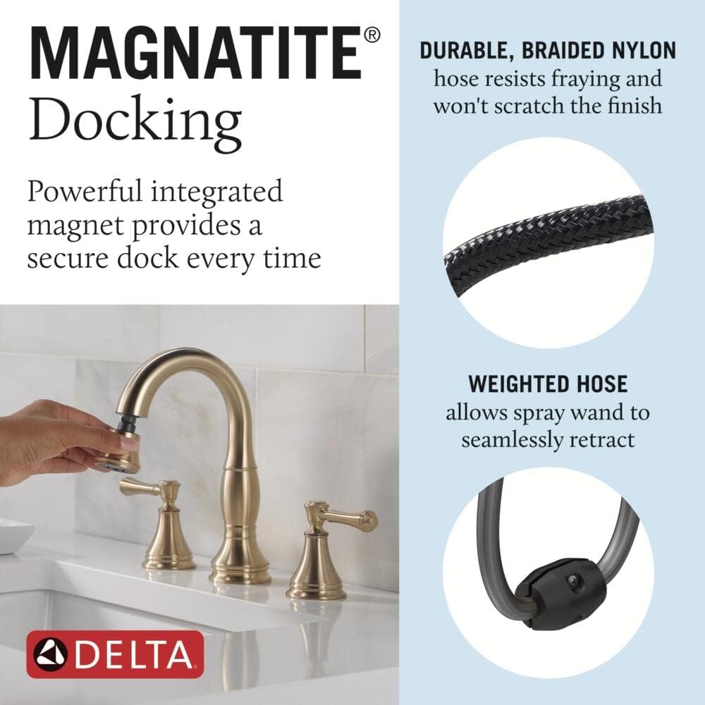 Delta Faucet Cassidy Pull Down Bathroom Faucet, Bathroom Pull Out Faucet, Gold Widespread Bathroom Faucet 3 Hole Pull Down, Bathroom Sink Faucet with Magnetic Docking, Champagne Bronze 3597-CZPD-DST