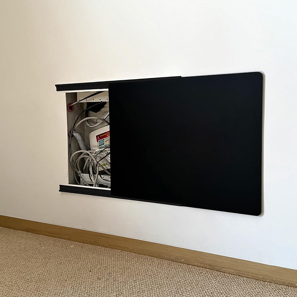 Electrical Panel Cover Sliding Electrical Panel Cover with Self Adhesive Rail, Extra Thin Electric Meter Box Cover Decorative Wall, Home Fuse Box Cover for Bedroom(Black1,50 x 40cm-19.7 x 15.7')