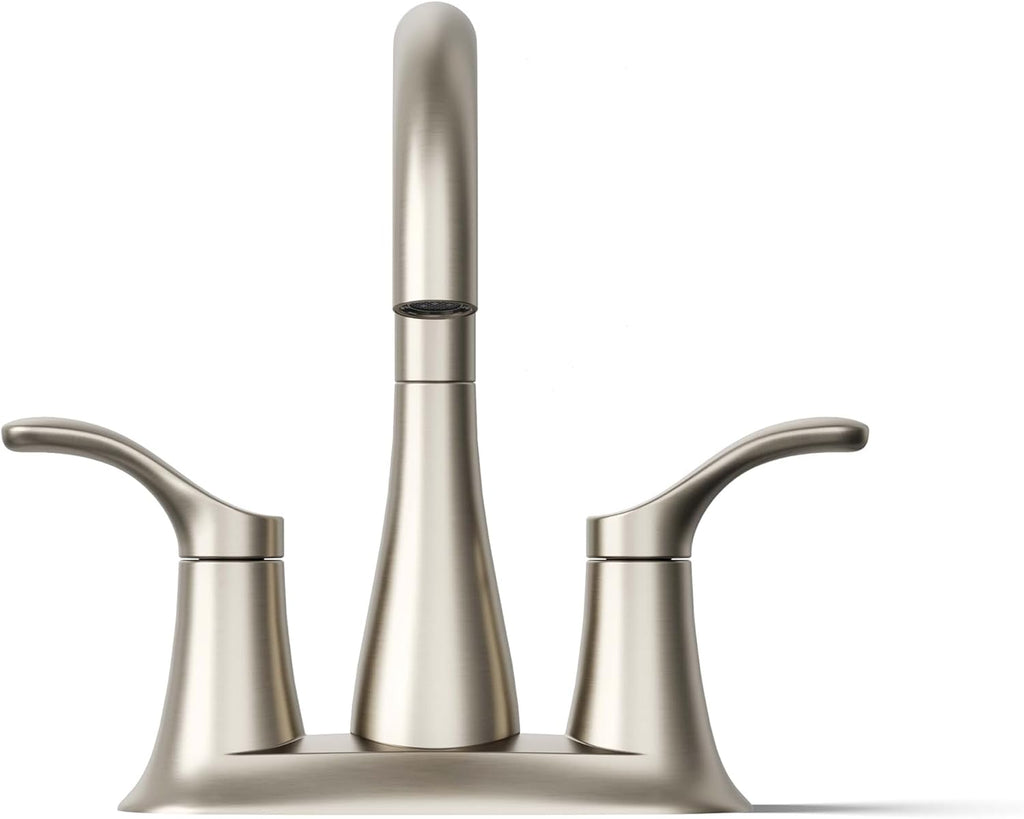 KOHLER K-27388-4N-BN Simplice® Centerset Bathroom Sink Faucet, Bathroom Faucets with Two Lever Handles and Clicker Drain, 0.5 GPM, Vibrant Brushed Nickel