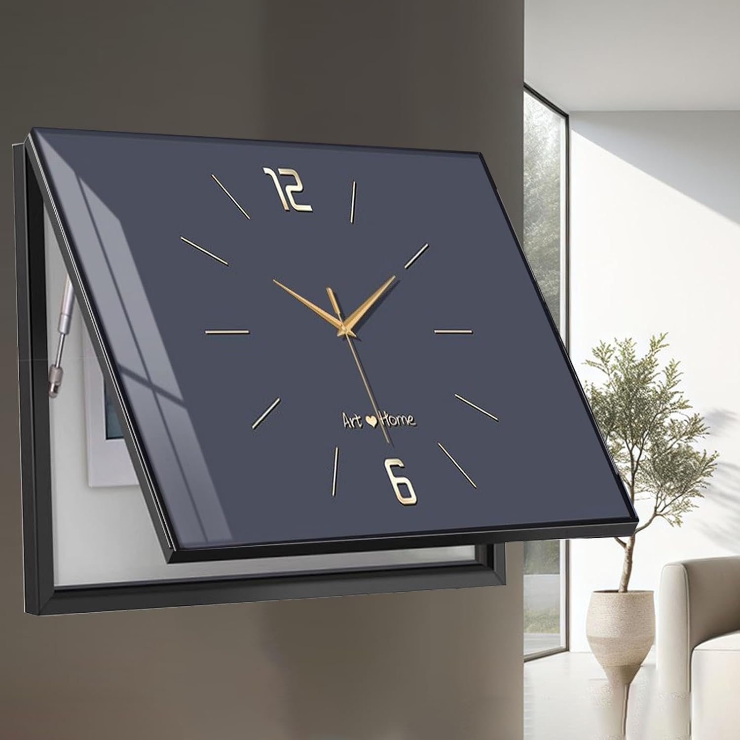 Decorative Meter Box Panel Cover for Hide Electric Box, Horizontal Breaker Box Cover Clock, Electrical Panel Lid for Indoor/Kitchen/Farmhouse(Gray,55x45cm(21 5/8x17 3/4'))