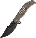 KANSEPT Orion Pocket Knife, 3.07' Blackwash S35VN Blade with Blood Groove and Bronze Anodized Titanium Handle Both Crafted with CNC Milling, Thumb Disk EDC Folding Knives for Camping, Hunting K1089A5
