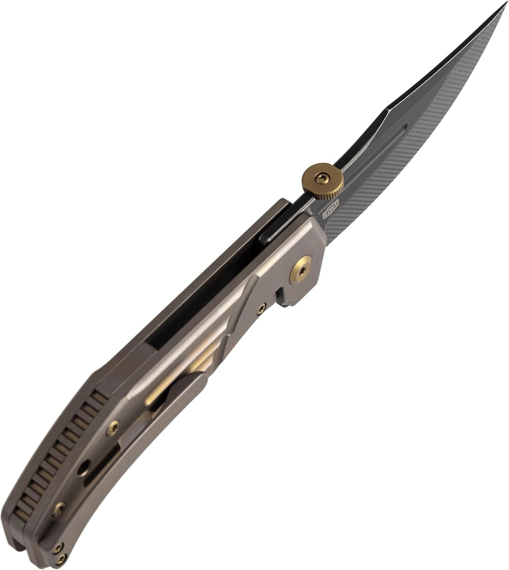KANSEPT Orion Pocket Knife, 3.07' Blackwash S35VN Blade with Blood Groove and Bronze Anodized Titanium Handle Both Crafted with CNC Milling, Thumb Disk EDC Folding Knives for Camping, Hunting K1089A5