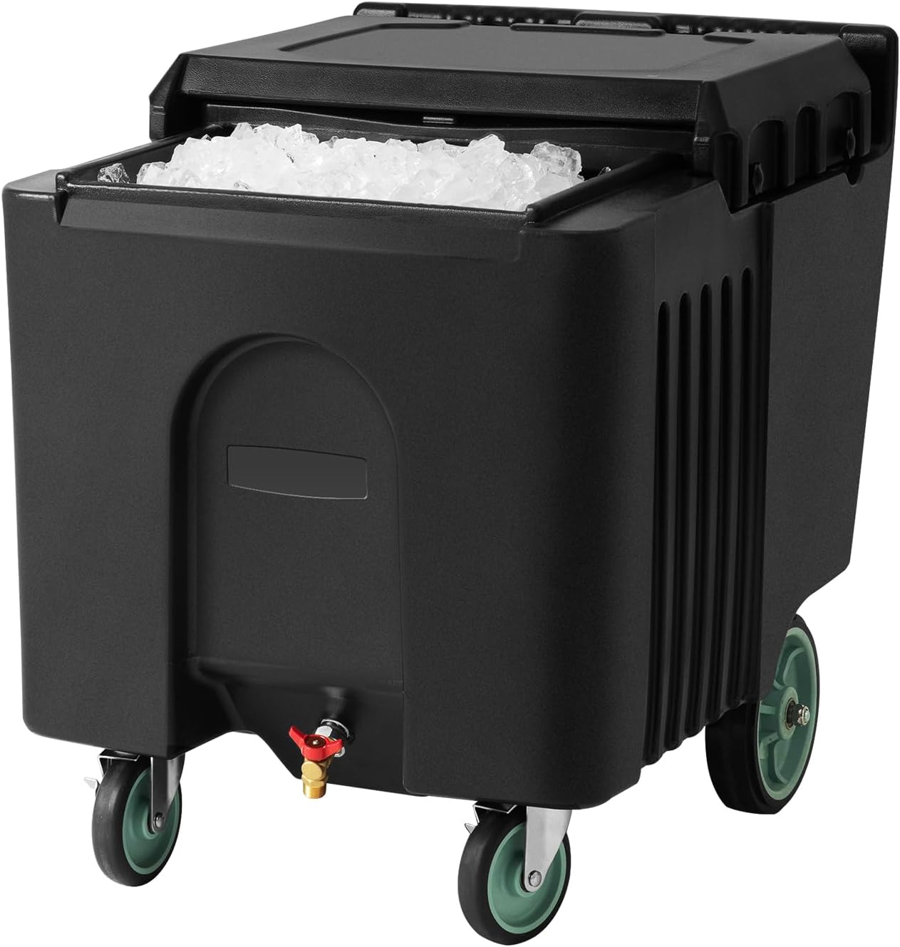 VEVOR Commercial Ice Bin, 125 lbs Portable Ice Caddy, Insulated Ice Carrier with 4 Wheels and Flip Lid, Large Ice Bin for Catering, Kitchens, Bistros, Restaurants, and Bars